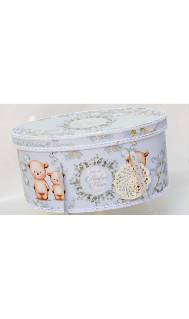 Trusou de botez cu eucalipt si ursuleti pe fundal bleu mint Little Blue Bear 24